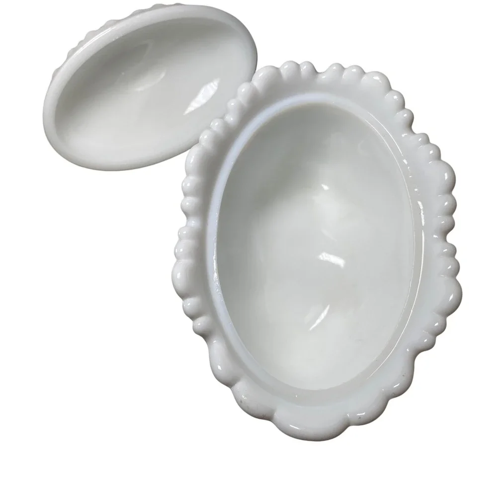 Vintage Fenton White Milk Glass Hobnail Shoe Slipper Covered Trinket Dish Candy